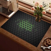 1 件绿色条纹印花吸水垫/沥水垫，适用于咖啡机、餐具 - 吸水性强的聚酯纤维桌面保护垫，带橡胶防滑垫，可用于厨房台面装饰、家庭酒吧和餐桌。 - 彩色 - 查看 4