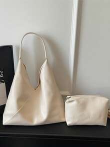 Minimalist Versatile Women's Shoulder Bag, Solid Color Fashion Underarm Bag, PU Leather Material, Inner Pouch Design, Large Capacity For Daily Use, Suitable For Young Women - Travel, Work, Shopping, School, Dating, Gift, Business, Office - White - View 10