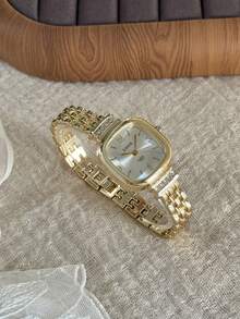 1pc Women's Stainless Steel Strap Watch, Classic Square Dial, Elegant Quartz Watch Suitable For Daily Wear, Business, Party - Gold - View 6