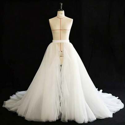 European And American Women's Wedding Dress Long Dress White Mesh Economical Big Swing Skirt, Fashion Runway Show Performance Trailing