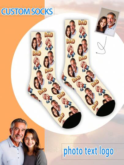 1 Pair Custom Face Socks, Unisex For Boys And Girls, Girls' Mid-Calf Socks, Boys' Mid-Calf Socks, Personalized Socks With Photo For Teenagers, Fun Customized Image Socks For Boys And Girls, Suitable For Daily Wear, Holidays, Birthdays, And Other Occasions