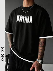 GRDR 男士夏季经典二合一简约休闲圆领短袖T恤，时尚百搭，通勤必备 - 黑色 - 查看 2