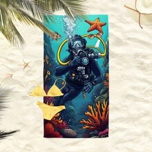 1条水下潜水员沙滩巾，超柔软超细纤维特大号沙滩毯，超强吸水浴巾，适合旅行、游泳池、潜水、冲浪、瑜伽、露营等场合，多种尺寸可选，沙滩、泳池、旅行、露营、瑜伽必备用品 - 潛水者 - 查看 8