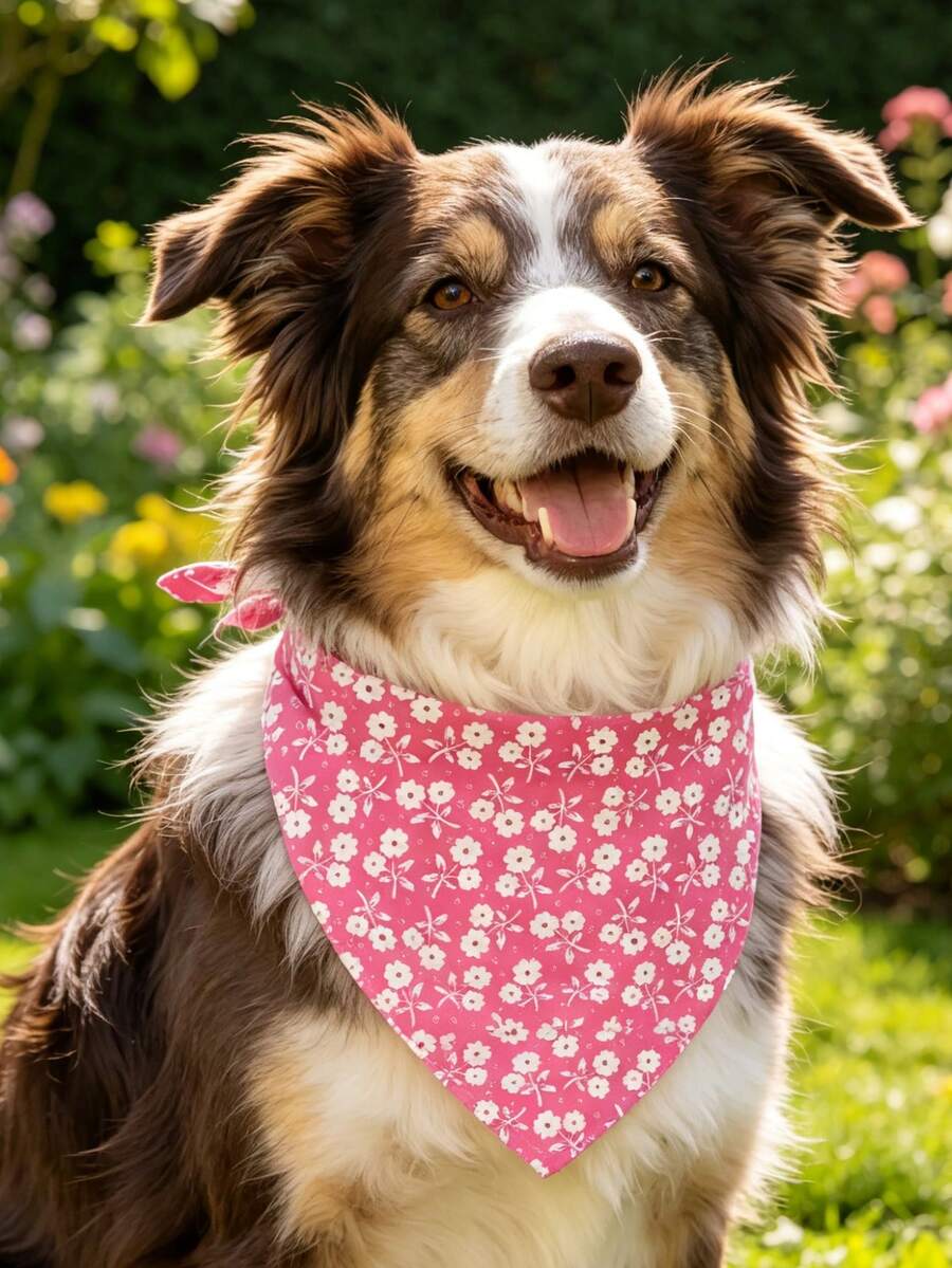 Floral Dog Bandana - Soft Spring Summer Wildflowers Dog Neck Scarf, Cute Pet Bib For Medium Large Dogs, Kawaii Photo Dogs Cats Prop For Daily Use Parties & Pet Photography - Multicolor - View 1