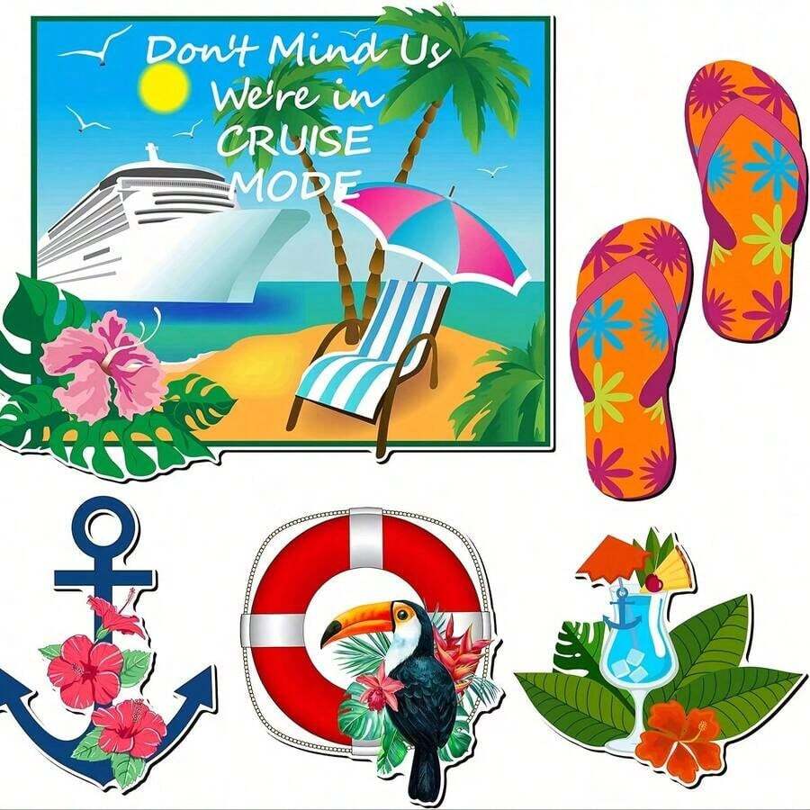 6pcs/Set Cruise Themed Door Decor, Including Flip-Flop, Ship Rudder And Life Buoy Shaped, Decorating Your Cabin Or Car Fridge During UCK2 - 6 cái - Xem 1