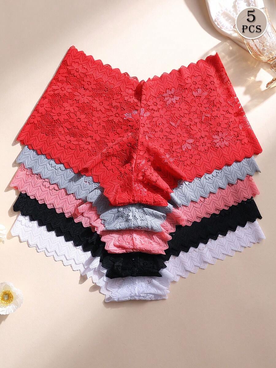 5 chiếc quần boxer nữ gợi cảm phối ren, cạp trung, không đường may, thoải mái, nâng đỡ bụng và mông, co giãn, thích hợp mặc hàng ngày và tập thể thao yoga.