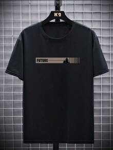 100% Pure Cotton, Breathable And Gentle On The Skin. Classic Crew Neck Design, Slim Fit, And Flattering For All Body Types. Fashionable Print With A Minimalist Style And High-Quality Finish. Unisex Design Perfect For Matching Outfits, Ideal For Everyday Wear, Dates, Leisure, And Streetwear – Versatile And Timeless. - 黑色 - 查看 2