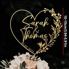 1pc Personalized Heart-Shaped Acrylic Groom & Bride Wedding Cake Topper, Customized Name & Date Wedding Heart Cake Decor, Newlywed Couple Cake Topper, Heart Cake Decoration, Party Decor, Wedding Cake Decoration - C-heart Wedding Cake Tag - View 11