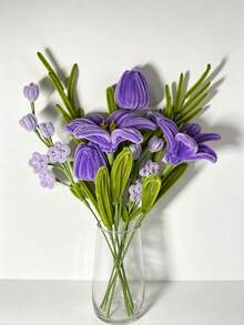 Handmade Eternal Purple Flower Bouquet, Eternal Lily Tulip Chenille Stem Plush Flower Lily Tulip Bouquet | Graduation Ceremony, Teacher's Day, Valentine's Day, Birthday Gift Eternal Plush Flower Home Decor Gift - Multicolor - View 7