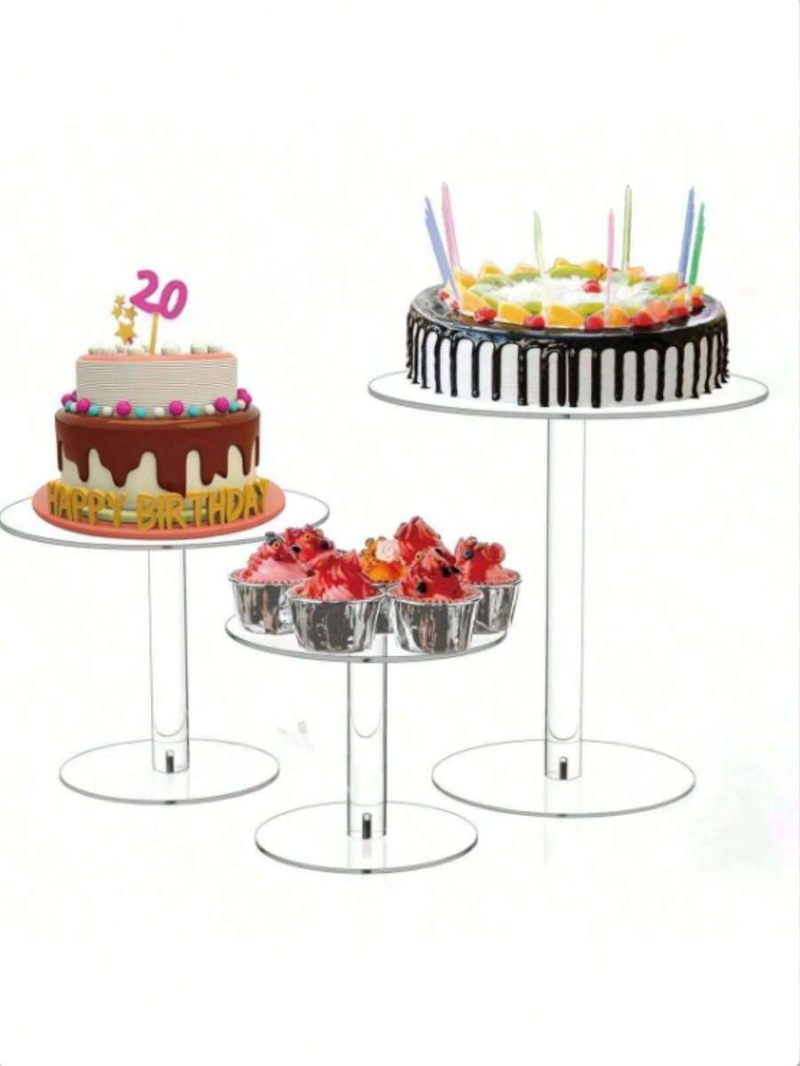Giá đỡ bánh tròn bằng acrylic trong suốt, giá đựng bánh cupcake trong suốt, giá trưng bày bánh ngọt, bánh kẹo, thích hợp cho bàn tráng miệng, tiệc sinh nhật, sự kiện cưới. - trong suốt - Xem 1