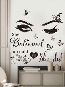 4 Styles Of Black And White Inspirational Quote Wall Stickers, With Butterfly, Rose, And Religious Memorial Options. Self-Adhesive, Waterproof, Removable PVC Material. Perfect For Decorating Bedroom And Living Room Walls. - Wall Stickers - View 15