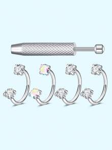 Bộ 5 khuyên mũi hình trái tim, ngôi sao, tròn, móng ngựa đính đá CZ, ren trong, thép không gỉ 18 gauge 8mm, lý tưởng cho xỏ mũi, sụn tai, vành tai, môi, trang sức xỏ mũi, trang sức cơ thể cho nam nữ, đeo hàng ngày, quà tặng lễ hội - Nhiều màu - Xem 12