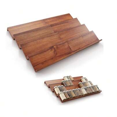 Acacia Wooden Spice Rack Organizer For Cabinet - Spice Drawer Insert, Spice Organization For Cabinet, Seasoning Organizer, 4-Tier Spice Jar Rack For Drawer, Spice Holder Pack Of 8