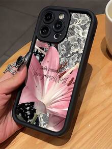 1件装蕾丝花朵标语图案黑色砂岩手机壳，兼容 16/16 Pro/16 Plus/15/15 Pro Max/15 Pro/11/12/13/14 Pro Max/11 Pro/11 Pro Max/12 Pro/12 Pro Max/13 Pro/13 Pro Max/14 Pro/14 Pro Max/16 Pro Max/16/16 Pro/16 Plus，简约创意软壳 - 彩色 - 查看 3