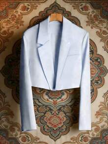 Áo khoác blazer mỏng dáng ôm dành cho nữ cỡ lớn, kiểu dáng thanh lịch với cạp cao. - Màu xanh nhạt - Xem 5