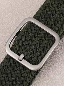 1pc Military Green Elastic Woven Waist Belt, Men's Square Buckle Adjustable Stretch Belt For Youth & Students - Army Green - View 6