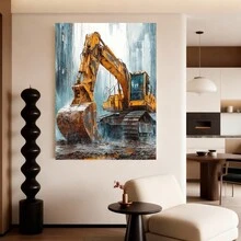 1 pieza dede Excavadora para Niños con Marco - Impresión de Vehículo Infantil, Lienzo de Excavadora Técnica para Decoración de Habitación de Niños, Temática de Ingeniería, Obra de Arte Industrial para Sala de Juegos con Marco de1 pieza Excavadora - Enmarcado - Ver 4