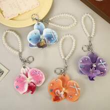 A Hot Item: Artificial Orchid Flower Keychain Bag Hanger, Small And Fresh, Stylish, Faux Flower Head, DIY Mobile Phone Chain Accessory. - Multicolor - View 2