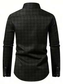 Camisa casual de vestir de manga larga con botones y corte regular a cuadros para hombre - Negro - Ver 3