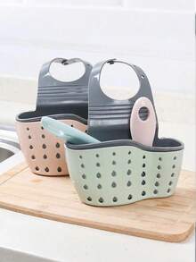 1pc Double Layer Kitchen Storage Basket, Adjustable Sink Hook, Silicone Faucet Drainer Basket, Drill-Free Bathroom Shelf, Storage Box With Quick Drainage System, Suitable For Storing Sponges, Soap, Rags, Brushes And Other Kitchen/Bathroom Supplies - Hang - View 3