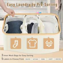 44.91 Gallon Double-Layer Laundry Basket With Lid, Includes 3 Laundry Bags, Large Capacity Covered Laundry Hamper, Removable Inner Bag, Foldable Space-Saving Laundry Storage Basket - Multicolor - View 4
