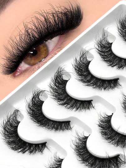 GROINNEYA 6 pares de pestañas de hada esponjosas Pestañas suaves 5D C Curl 12-18 mm Pestañas de ojos de gato Pestañas postizas ligeras y esponjosas Pestañas falsas de visón espigadas y gruesas con banda delgada, adecuadas para principiantes, reutilizables, adecuadas para citas y uso diario, herramienta de maquillaje para vacaciones, suministros de pestañas, Eid, elevación de pestañas perfecta, realza tu encanto, extensión de pestañas DIY en casa