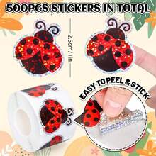 500 Stickers/Roll Laser Ladybug Graffiti Stickers 1 Inch Creative Hand Account Material Gift Packaging Baking Sealing Stickers - Multicolor - View 4