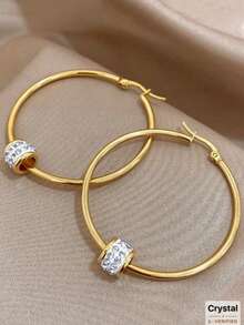 1 Đôi bông tai nữ cỡ lớn mạ vàng đính đá, chất liệu thép không gỉ, thích hợp đeo hàng ngày, dự tiệc, Halloween, Giáng sinh, sinh nhật, có thể dùng làm quà tặng trang sức. - Vàng - Xem 6