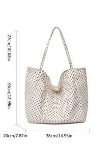 Retro Chic Striped & Polka Dot Tote Bag, Korean Style Casual Large Capacity Shoulder Bag, Suitable For Women Travel And Vacation - White - View 2