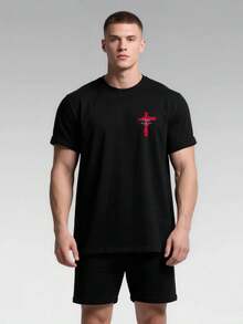 Men's Oversized Tennis Shirt With Cross Chain - 黑色 - 查看 2