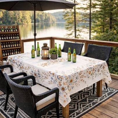2D Flat 1PC Watercolor Wildflower Botanical Tablecloth, Rustic Meadow Floral Rectangular/Round Table Cover, Kitchen Dining Table Decor, Cottage Farmhouse Home Style, Spring Garden Tea Party, Bridal Brunch, Indoor Outdoor Daily Use, Coffee Desk Protection, Housewarming Gift, Multi Sizes Available