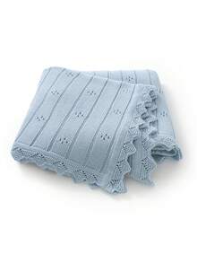 Handmade Knitted Baby Blanket, Delicate Lace Trim, Customized Name Embroidery, 4 Seasons Use, Stroller Blanket, Newborn Infant Supplies - Light Blue - View 3