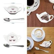 Tea Bag Holder Ceramic Teabag Holder Dish Teapot shaped Spoon Rest Set 4.5 inches - Mariposa - Ver 1
