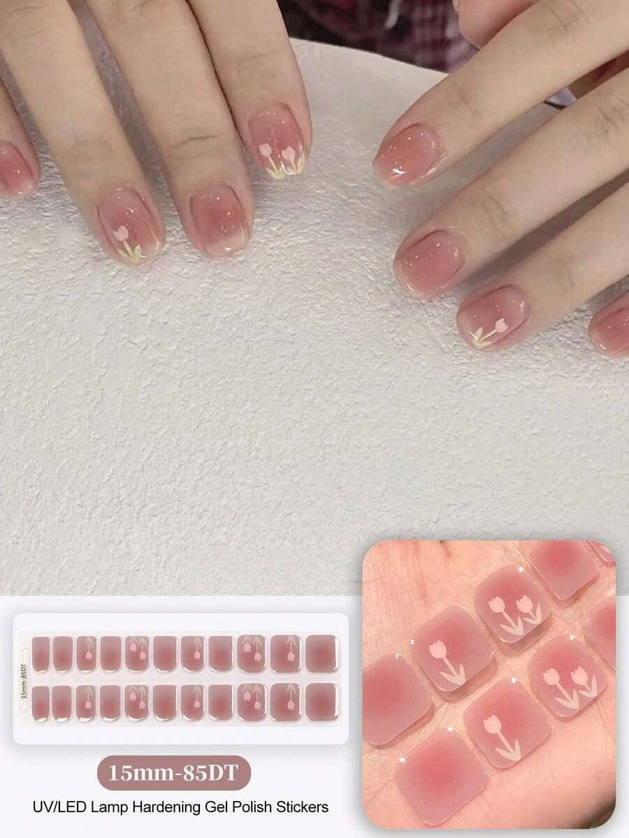 Miếng dán móng tay gel bán khô, 20 miếng, chất lượng salon, bền lâu, dễ dán và gỡ bỏ, có đèn UV.