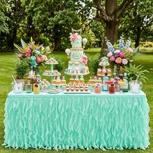 Ombre Pink Chiffon Table Skirt, 72.8 Inch (185cm) X29.9 Inch (76cm) Ruffle Table Cloth For Rectangle Tables, Fluffy Tutu Table Skirt For Baby Shower, Wedding, Birthday Party, Bridal Shower Decorations - Cadet Blue - View 3