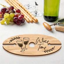 1pc Elegant Wine Glass Holder - With "Wine Tasting Time" Text - Wooden Desktop Stand, Suitable For Kitchen, Dining Room, Picnic - Space-Saving Design, Great Gift For Wine Lovers, Party Essential, Decor Accessory, Beverage Storage - Wood Color - View 8