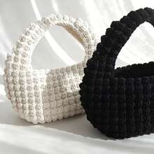 Black & White Crochet Handbag DIY Kit, Includes Crochet Hook, Exclusive Color Yarn, Accessories | Beginner-Friendly With Detailed English & Chinese Instructions, Step-By-Step Sewing Techniques | Ideal Craft Gift For Holidays, Birthdays, Christmas, Halloween - Black and White Handmade Bags - View 9