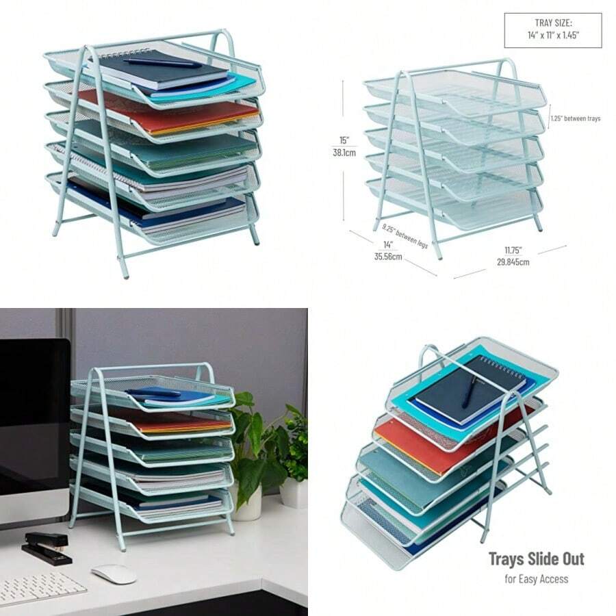 Mind Reader Organizador de computadora con bandejas deslizantes para Cartas Documentos Correo Archivos Papel Color Negro 5 Tier Blue 1 - Azul - Ver 1