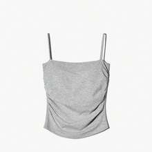 Camisola sencilla de algodón con tirantes para mujer, Top corto, camisa sin mangas, sujetador para mujer, camisetas sin mangas con tirantes, camisola ajustada para niña, Base mejor - Café - Ver 4