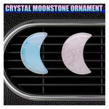2PCS Moon Car Dashboard Air Vent Trim Clips Glamorous Crystal Stone Auto Air Conditioning Outlet Clip Decoration Cute Unscented Car Interior Vent Accessories For Women And Men PinkandWhite - 粉紅白 - 查看 3