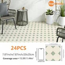 SUPSTICKER 24片復古花卉自黏地板貼紙，可移除防水PVC貼花 7.87/11.81英吋，適用於廚房陽台浴室DIY翻新 - 彩色 - 查看 12