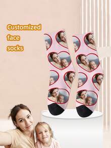 1 Par de Meias Personalizadas com Rosto, Unissex para Meninos e Meninas, Meias Cano Médio para Meninas, Meias Cano Médio para Meninos, Meias Personalizadas com Foto para Adolescentes, Meias Personalizadas com Imagem Divertida para Meninos e Meninas, Adequadas para Uso Diário, Feriados, Aniversários e Outras Ocasiões - Multicolorido - Visão 3