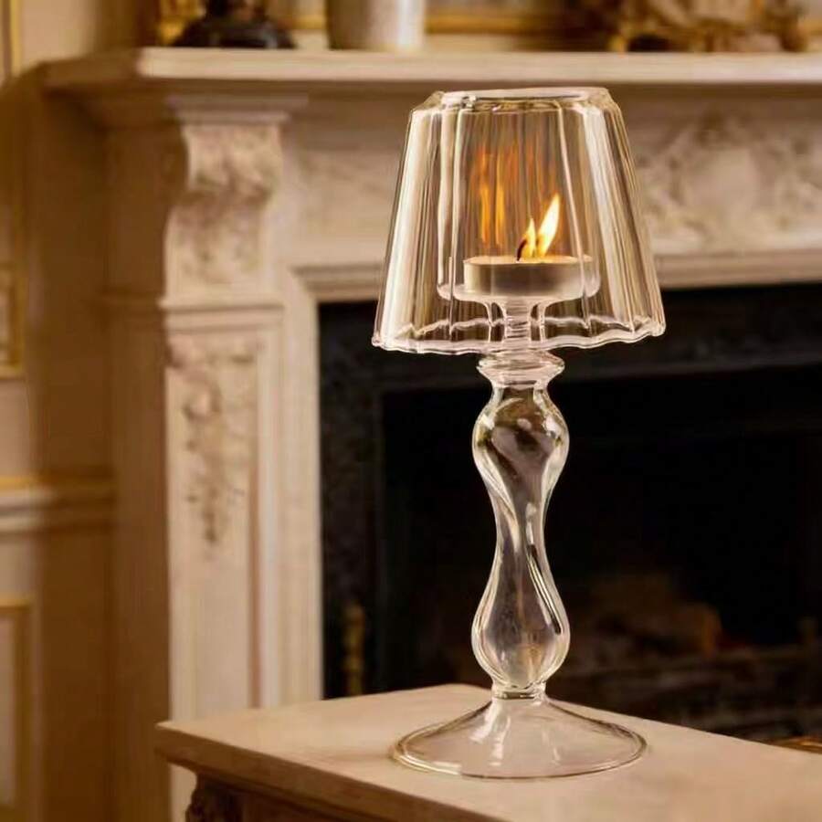 European Style Transparent Glass Candle Holder, Striped Pedestal Candle Holder, Creative Home Decor For Wedding - A (Twist) - View 1