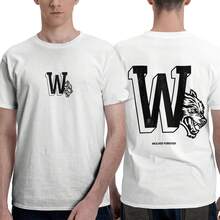 DARCSPORT Unisex 180g Wolves Print Crew Neck T-Shirt,Classic Vintage Style Men/Women Cotton Hip Hop Short Sleeve Tee - 白色-B - 查看 7