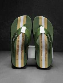 Sandalias de dedo de uso casual/doméstico/playa suaves y cómodas para hombres con diseño de rayas de color block, para verano - Verde militar - Ver 4