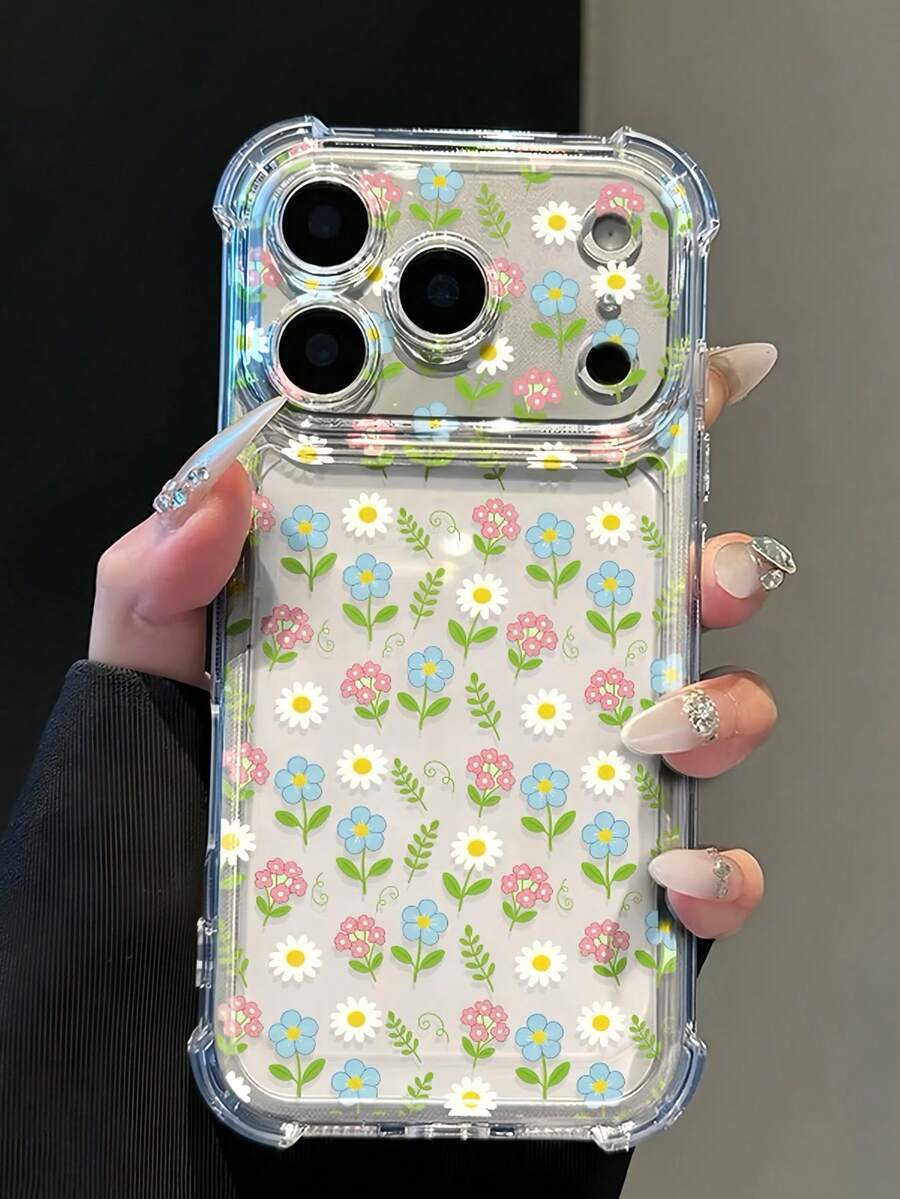 Cute Daisy Floral Transparent Anti-Fall Phone Case, Fashionable Minimalist Spring Style Phone Case, Suitable For Daily Use By Women, Raised Edge Anti-Scratch Protective Cover Compatible With IPhone 16/15 Pro/15 Plus/15 Pro Max/15/16 Pro/16 Pro Max/17/17 Pro/17 Pro Max/12/12 Pro/12 Mini/13/13 Mini/13 Pro/13 Pro Max/ 14/14 Plus/14 Pro Max/ 11 Soft Case - Clear - View 1
