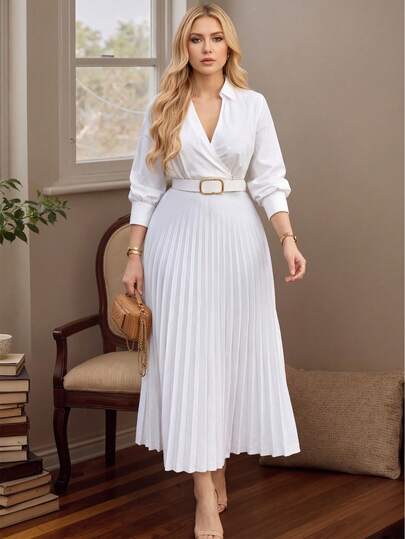 Vestido Largo Unicolor Elegante Mujer, Manga 3/4 con Cinturón, Ajustado y Cómodo
