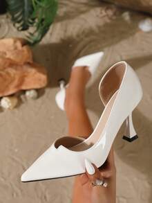 9 cm Talons hauts élégants et sexy en PU à bout pointu pour femmes, chaussures de mariage blanches formelles convenant pour les banquets, les fêtes et le port quotidien - Blanc - Voir 1