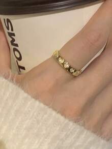 Set de 5 anillos de cobre ajustables con incrustaciones de circonita con forma de corazón, elegantes y con estilo, adecuados para uso diario, casual, de fiesta y de cita (sin caja de regalo) - Amarillo Oro - Ver 8