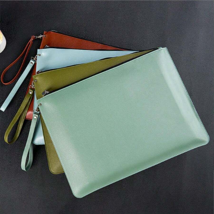 Leather A4 Zipper Document Folder, Portable Business File Organizer Bag, Contract/Invoice Storage Pouch, Suitable For Office, School Use, Graduation Season - Single Piece - View 1